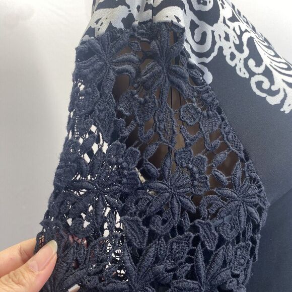 ALFANI Women‎ Tunic Black White Floral Round Neck 3/4 Sleeve Stretch Top S Used - Picture 4 of 14